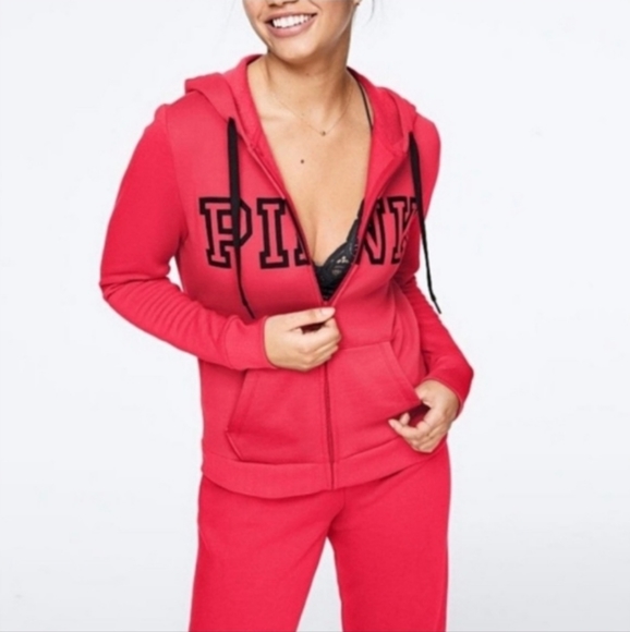 PINK VS Red Hoodie w/ Black Block Logo - Picture 1 of 3